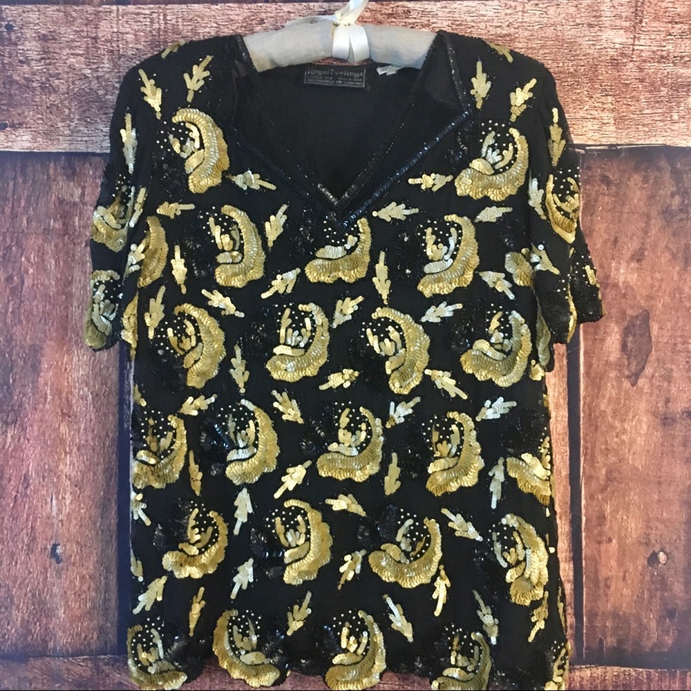 Vintage sequin silk blouse , L